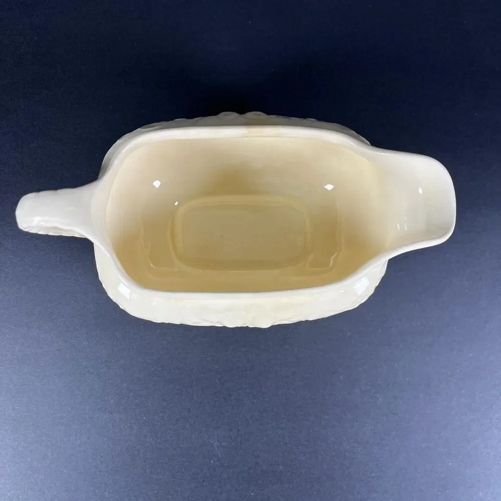 Vintage Homer Laughlin Cream Gravy Boat Floral Embossed Footed H40 N 8